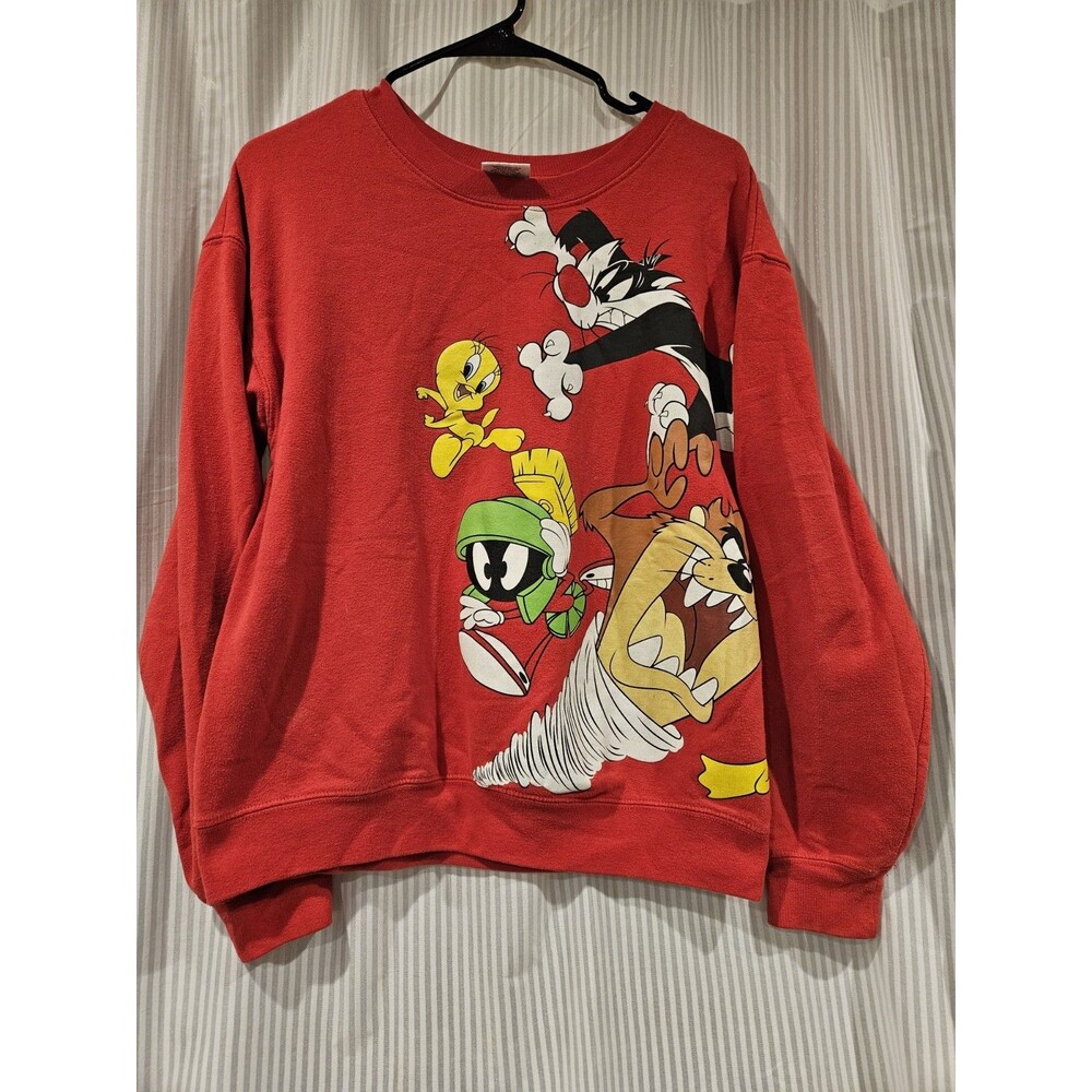 Looney Tunes Red Pullover Sweatshirt M (7-9) Vtg Graphic Print Crew Long Sleeve